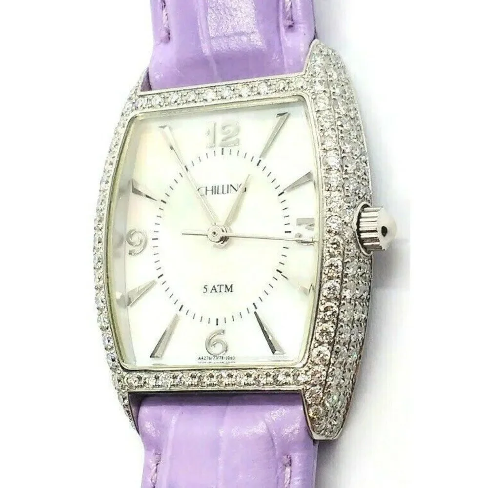 Elegant Schilling Women's Diamond Watch Mother Of Pearl Stainless Steel Purple